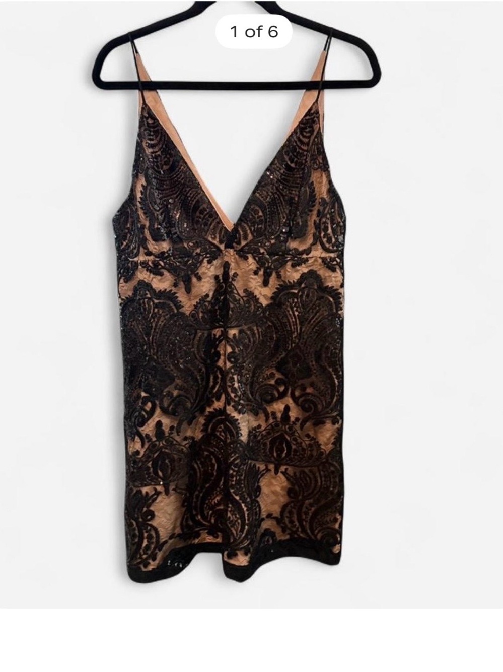 Free people Slip mini Dress size 8 black nude sequined feminine glam party